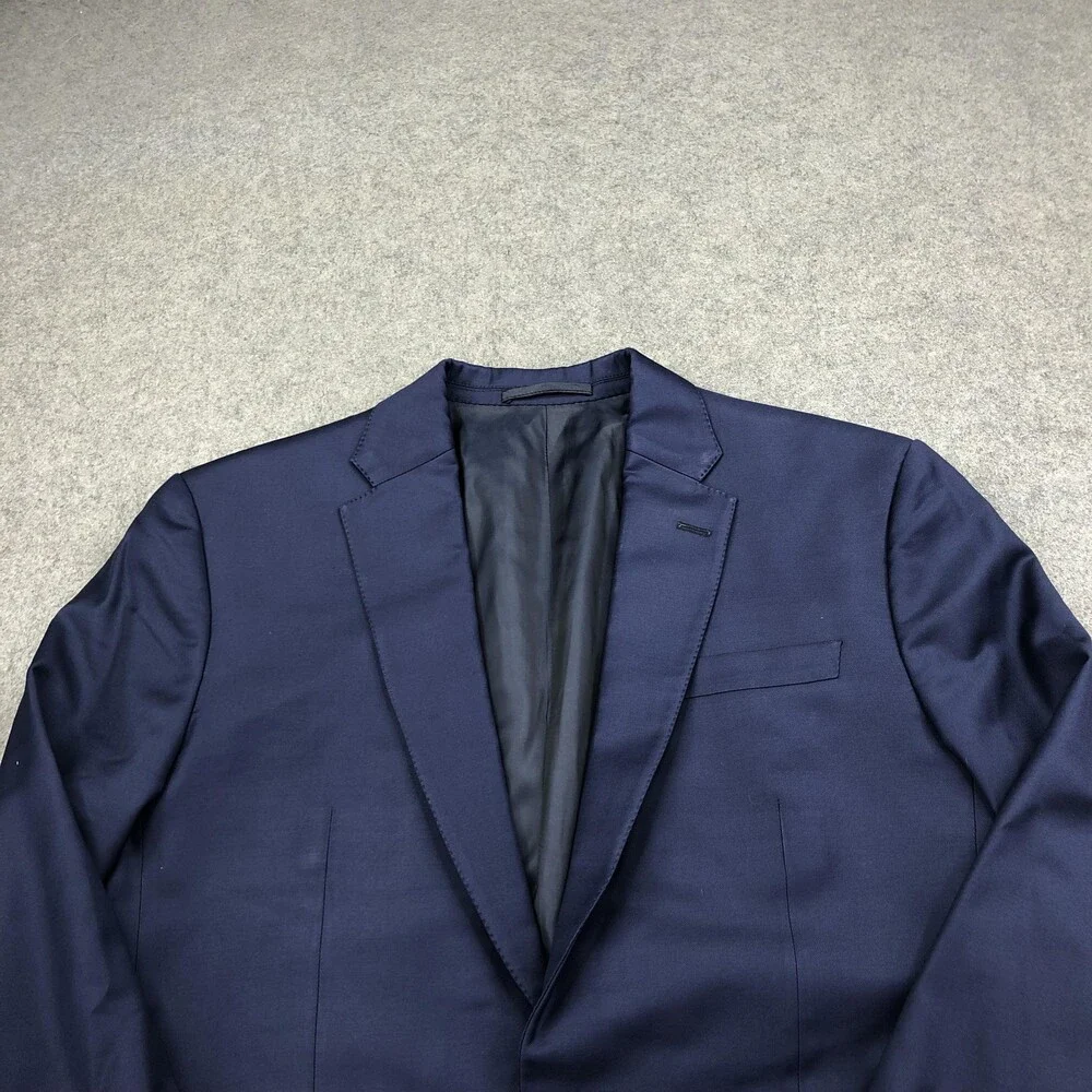 Marzoni Suit Jacket Mens 38 Blue Wool Solid 2 Button Italy Business Formal